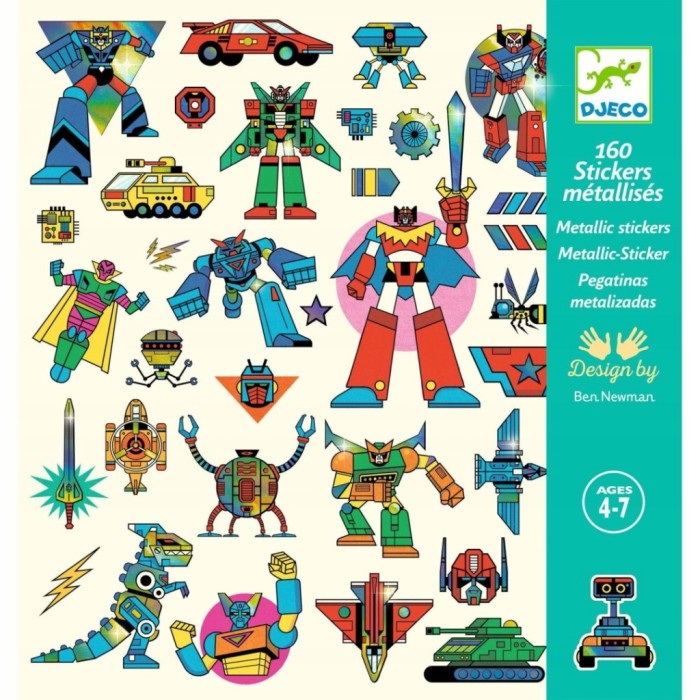 Djeco | Metaliczne naklejki ROBOTY