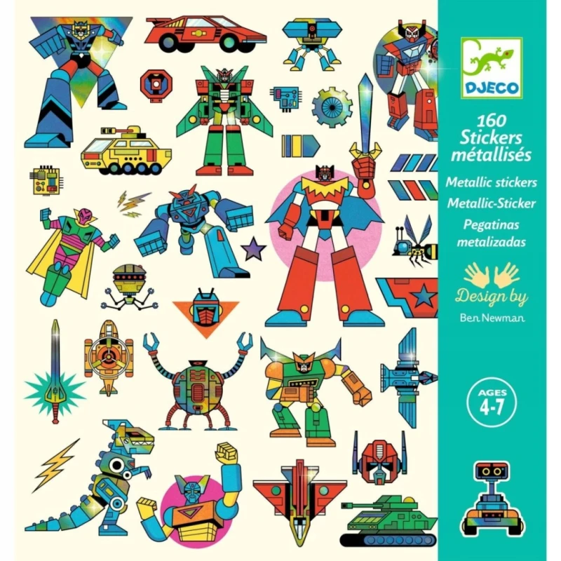 Djeco | Metaliczne naklejki ROBOTY
