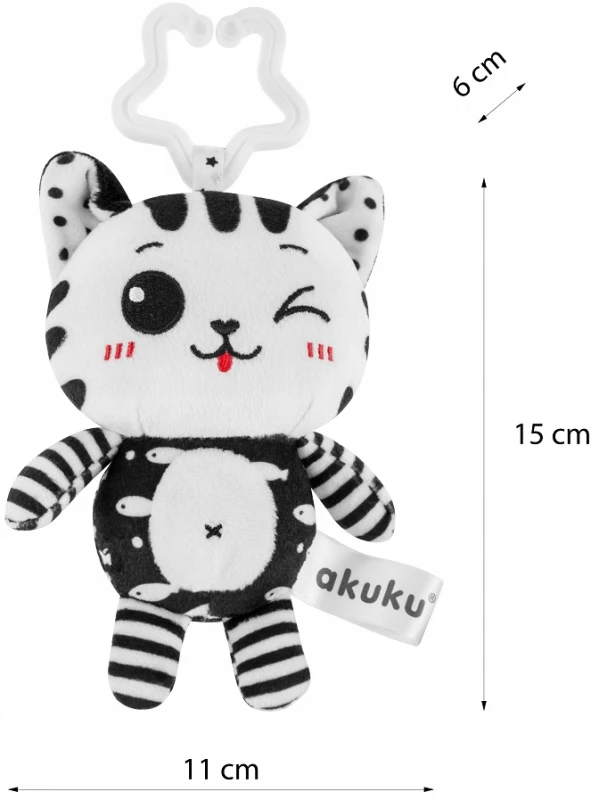 Akuku A0658 | Zawieszka pluszowa | grzechotka kotek kontrastowy | 0m+