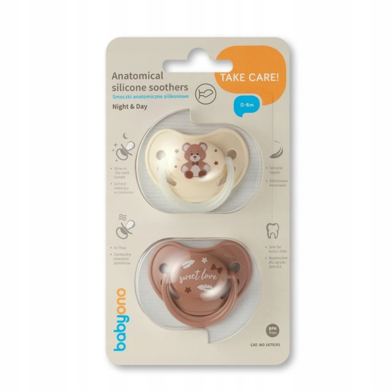 BABYONO 1670/01 | Smoczki anatomiczne silikonowe 0-6 m