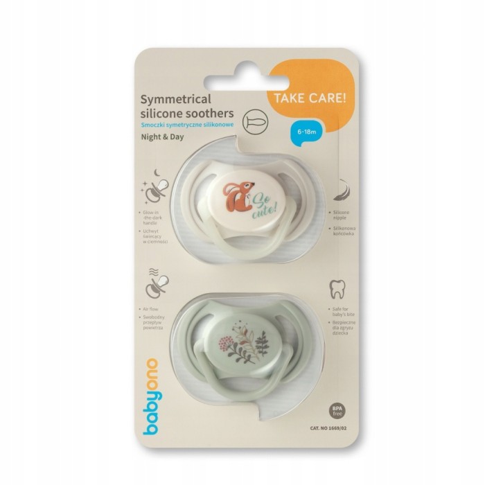 BABYONO 1669/02 | Smoczki symetryczne silikonowe 6-18 m