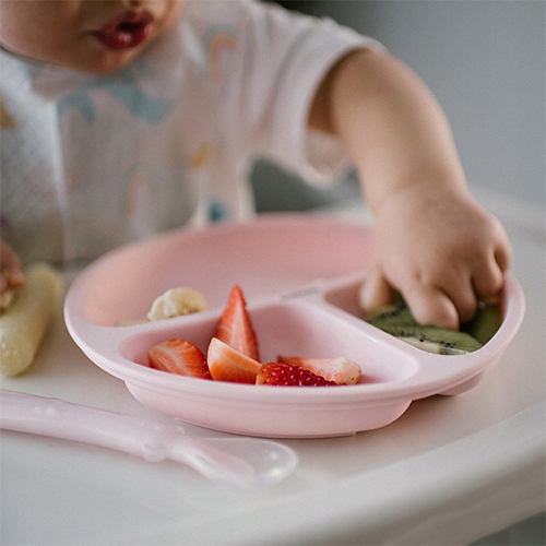 BABYONO | Zestaw silikonowych naczyń | miseczka i talerzyk |kolor różowy