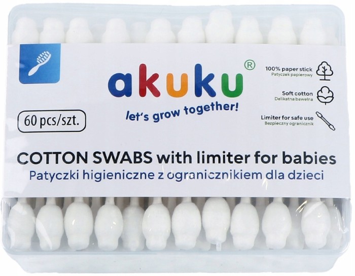 Akuku A0710 | Bezpieczne Patyczki do uszu dla niemowląt | 60szt
