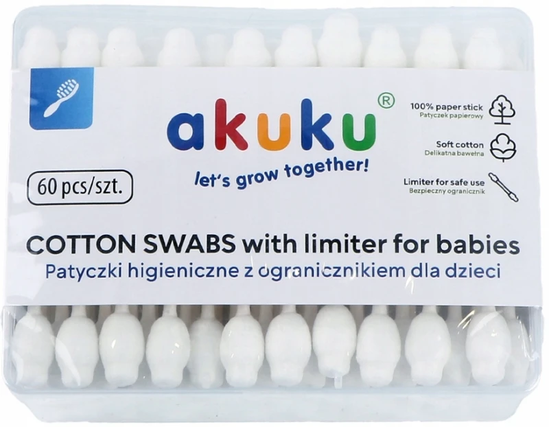 Akuku A0710 | Bezpieczne Patyczki do uszu dla niemowląt | 60szt